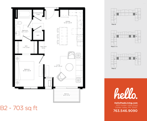 B2 Floor Plan at Hello Apartments, Minneapolis, MN